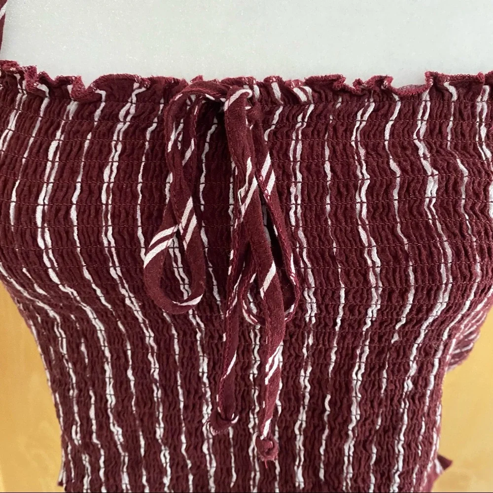 LA Hearts • Burgundy & White Striped Smocked Crop Top - Picture 3 of 8